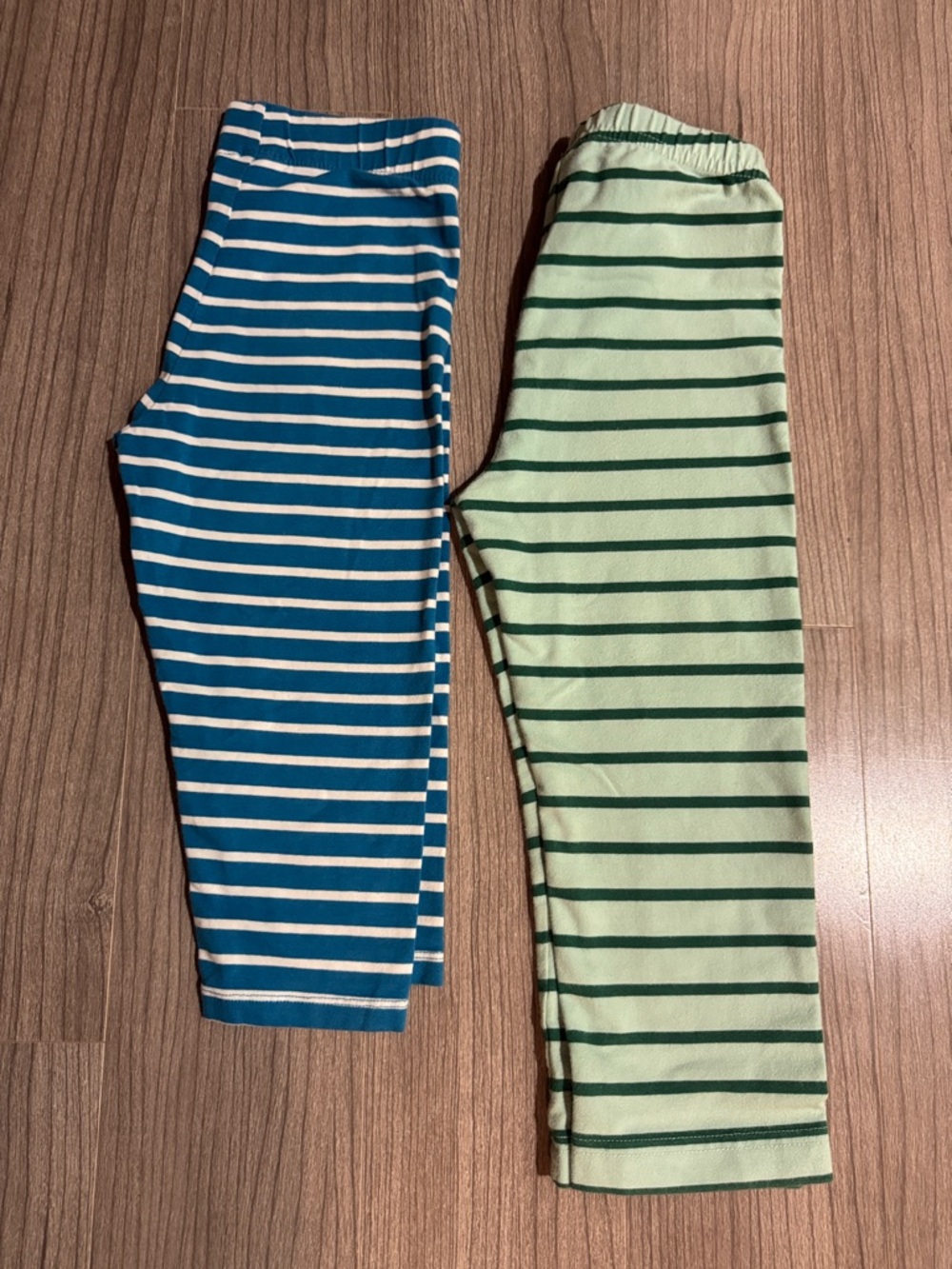 Striped Blue and Mint Green Cropped  Leggings Duo (Mini Boden & Hanna Andersson)